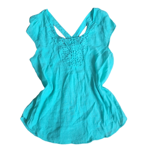 EM Womens Seafoam Cap Sleeve Crochet Top Size M - Picture 1 of 5